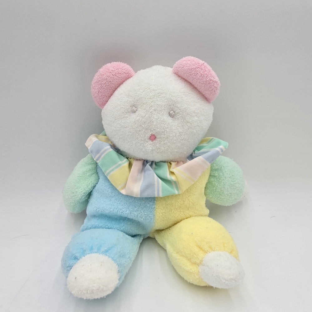 Vintage Eden Toys Pastel Terry Cloth Bear Plush Striped Ruffle Collar 11 Inch